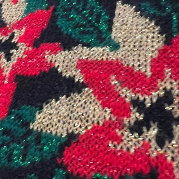 Vtg Ugly Christmas Sweater Womens Medium Black Red Poinsettia Dana Scott 80s - Picture 4 of 6